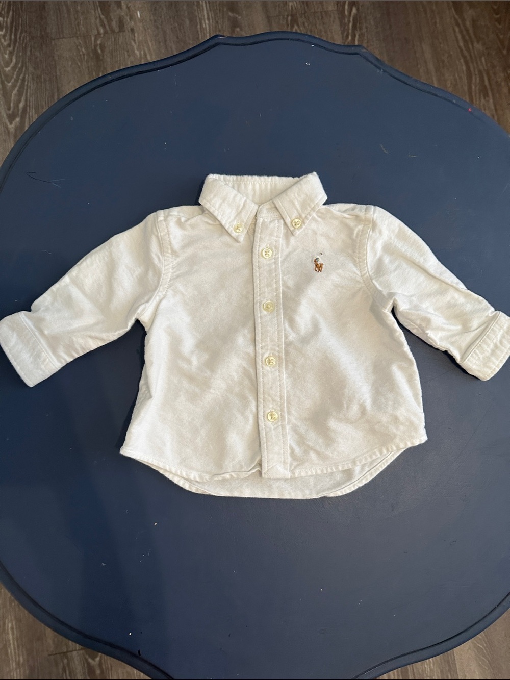 Ralph Lauren Cream Baby Button-Down Shirt with Polo Pony